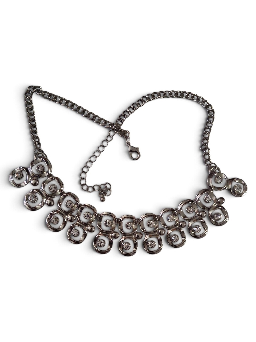 Vintage Silver Crystal Cluster Statement Necklace - Women Jewelry